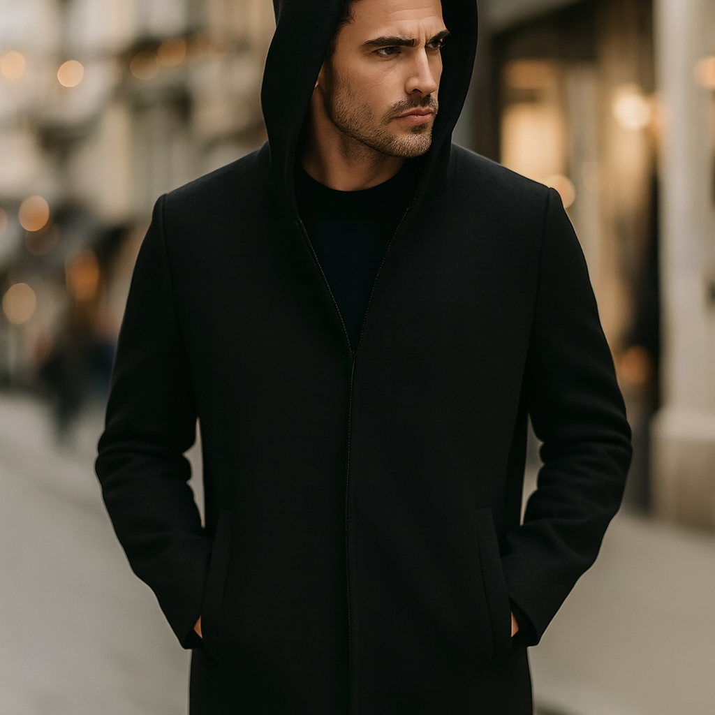 Men's Wool Hooded Winter Overcoat