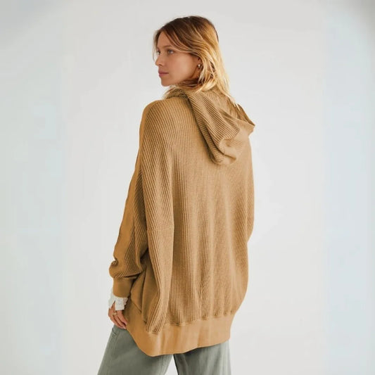 Aubree Oversized Waffle-Knit Zip Hoodie