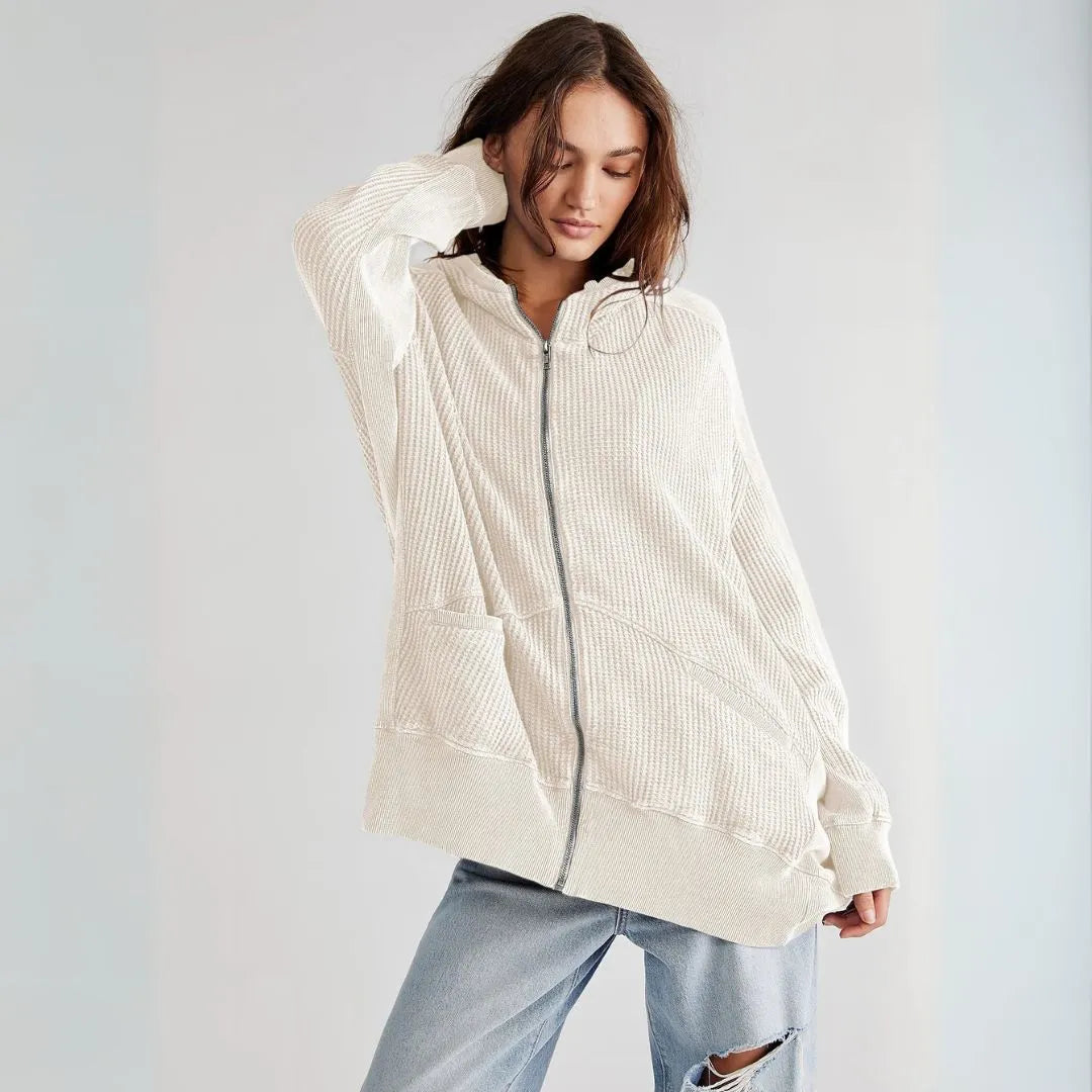 Aubree Oversized Waffle-Knit Zip Hoodie