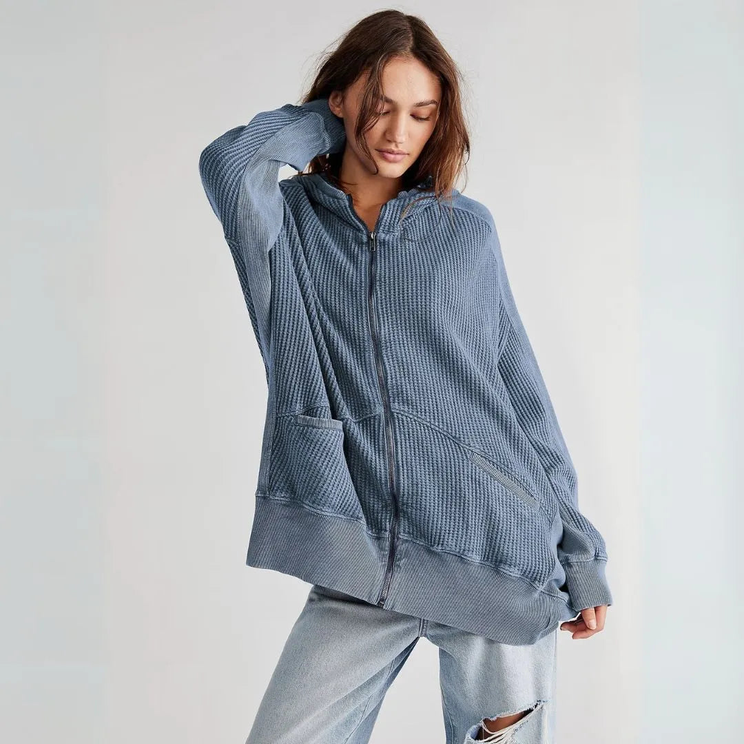 Aubree Oversized Waffle-Knit Zip Hoodie