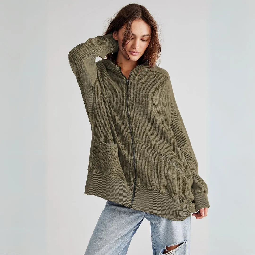 Aubree Oversized Waffle-Knit Zip Hoodie