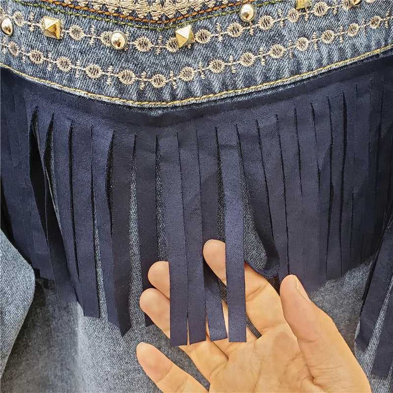 Women's Embroidered Thread Denim Jacket