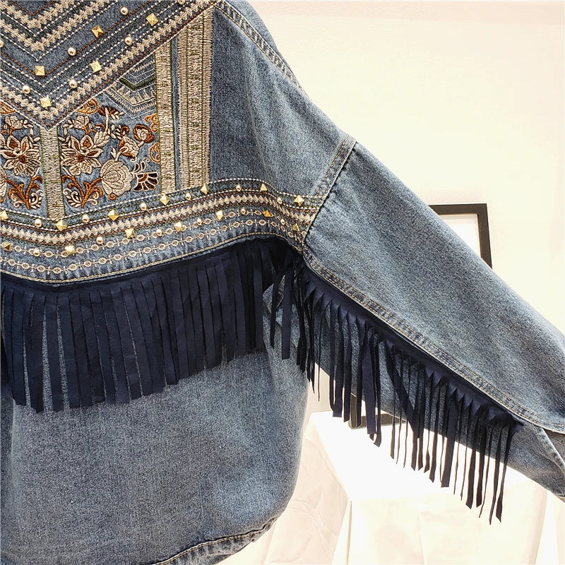 Women's Embroidered Thread Denim Jacket