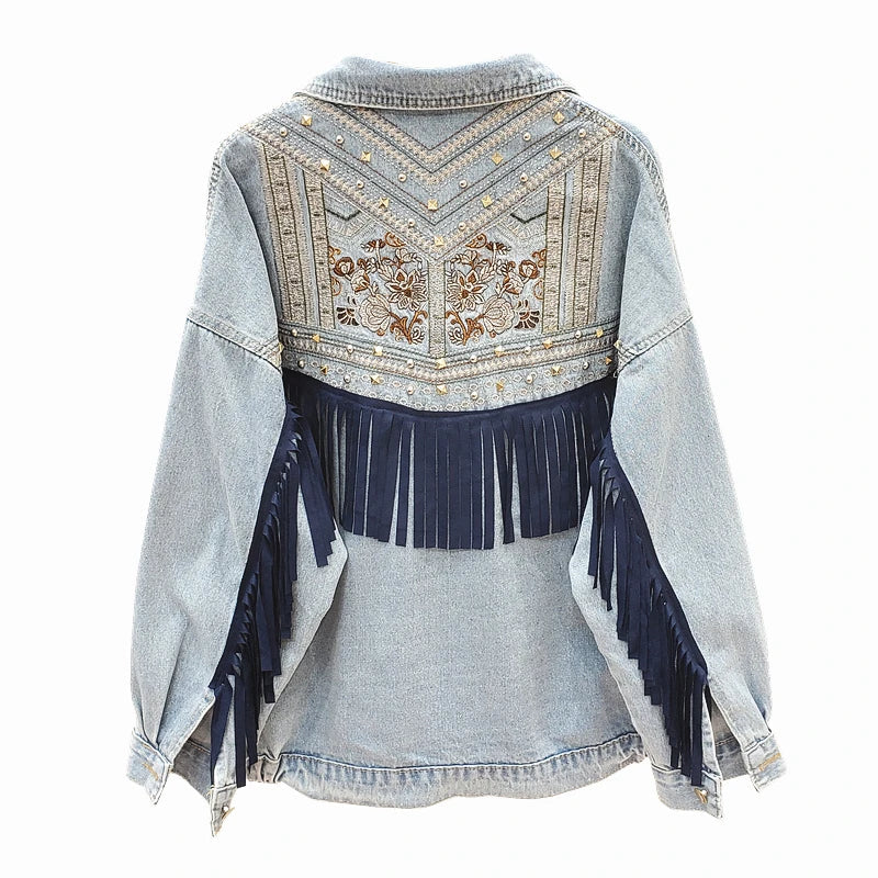 Women's Embroidered Thread Denim Jacket
