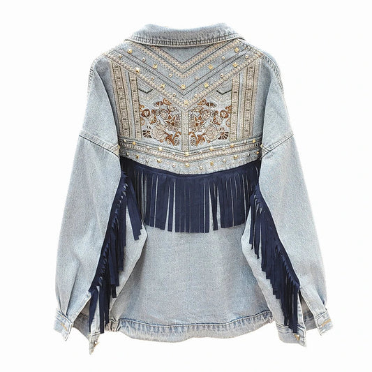 Women's Embroidered Thread Denim Jacket