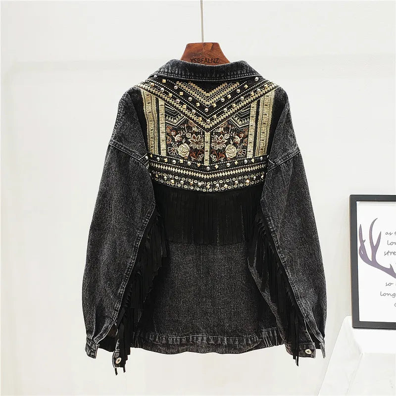 Women's Embroidered Thread Denim Jacket