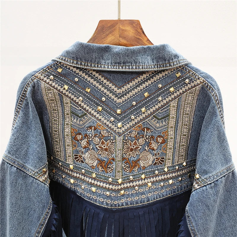 Women's Embroidered Thread Denim Jacket