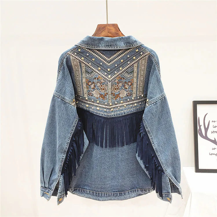 Women's Embroidered Thread Denim Jacket